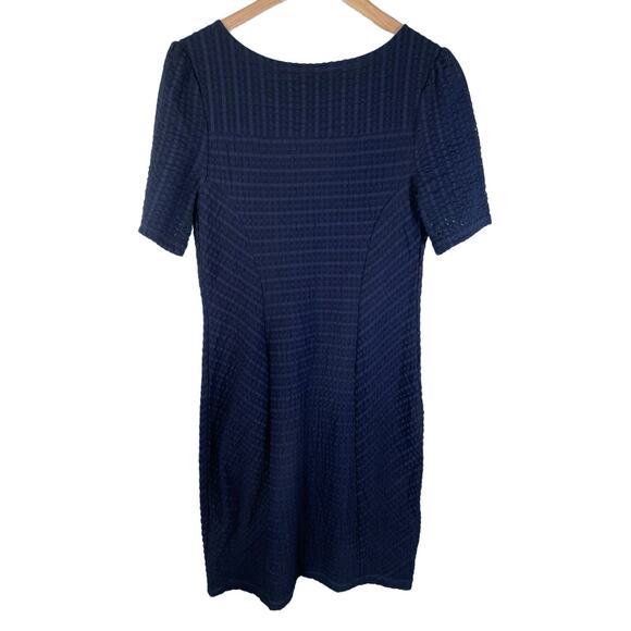 Anthropologie Maeve Womens Seersucker Textured Short Sleeve Work Dress Navy Blue - Picture 3 of 10